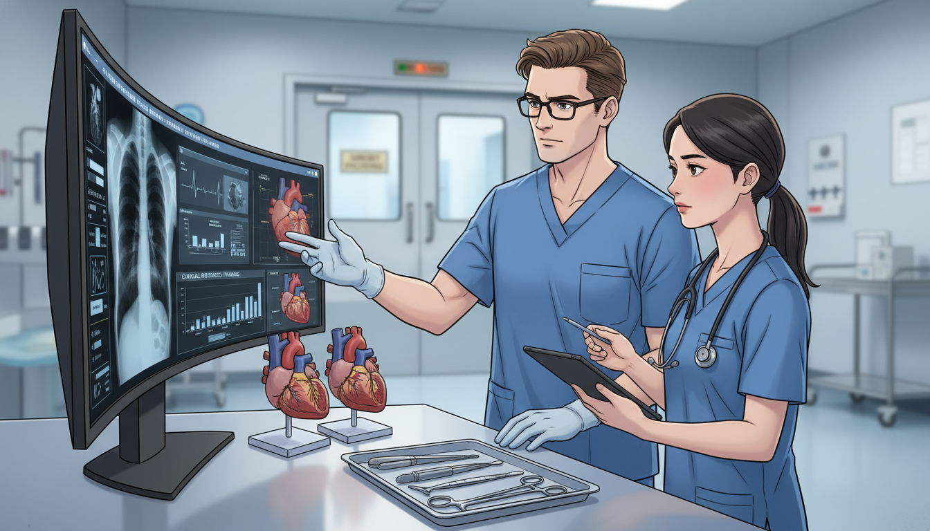 Cardiothoracic surgery resident reviewing research with attending Cardiothoracic surgery resident reviewing research with attending - MD graduate residency for Research Profile Building for M