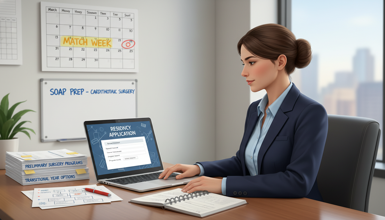 MD graduate reviewing SOAP strategy and program list before Match Week MD graduate reviewing SOAP strategy and program list before Match Week - MD graduate residency for SOAP Preparation for MD Gr