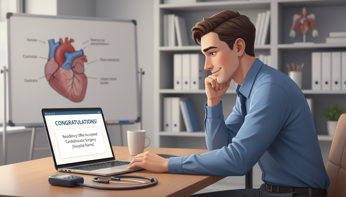 Resident doctor accepting a SOAP residency offer on a laptop Resident doctor accepting a SOAP residency offer on a laptop - MD graduate residency for SOAP Preparation for MD Graduate in