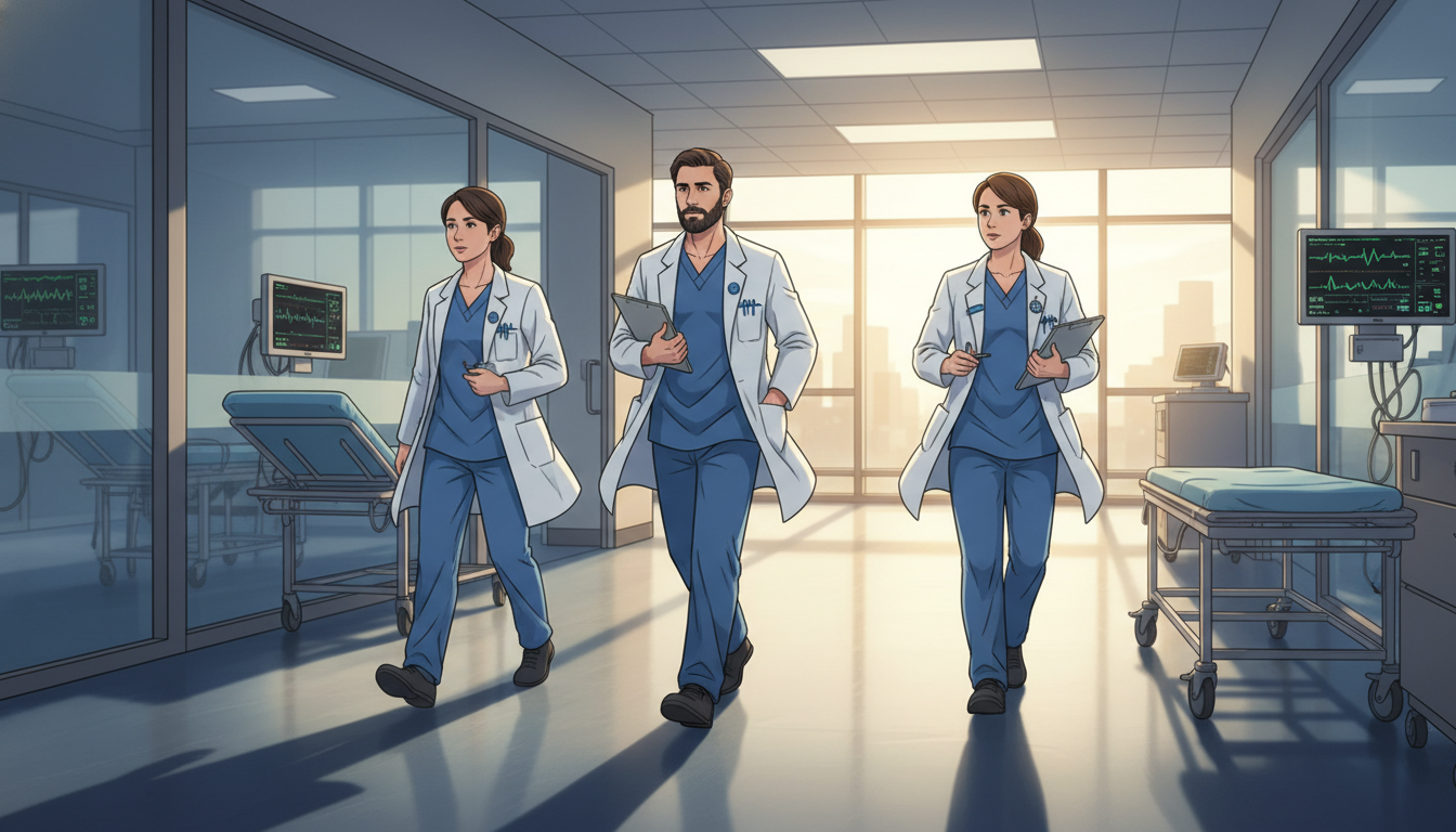 Cardiothoracic surgery resident during early morning rounds Cardiothoracic surgery resident during early morning rounds - MD graduate residency for Work-Life Balance Assessment for MD G