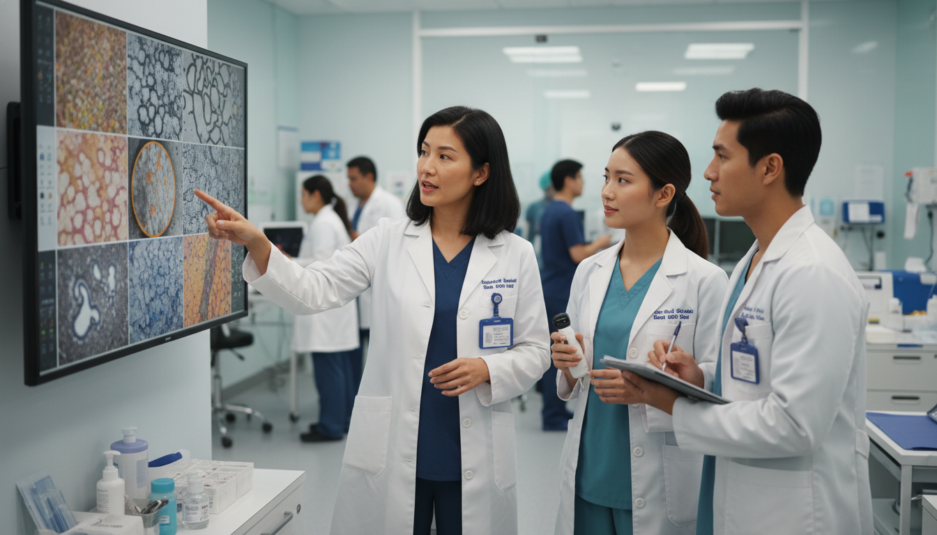 Academic dermatologist teaching residents in clinic Academic dermatologist teaching residents in clinic - MD graduate residency for Academic vs Private Practice for MD Graduate