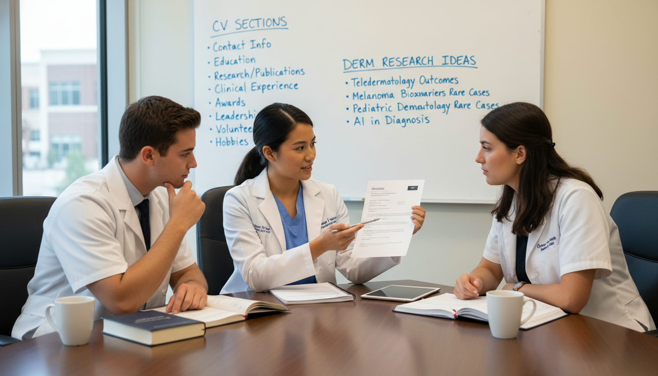 Dermatology resident mentoring medical students and discussing CV improvements Dermatology resident mentoring medical students and discussing CV improvements - MD graduate residency for CV Building for MD