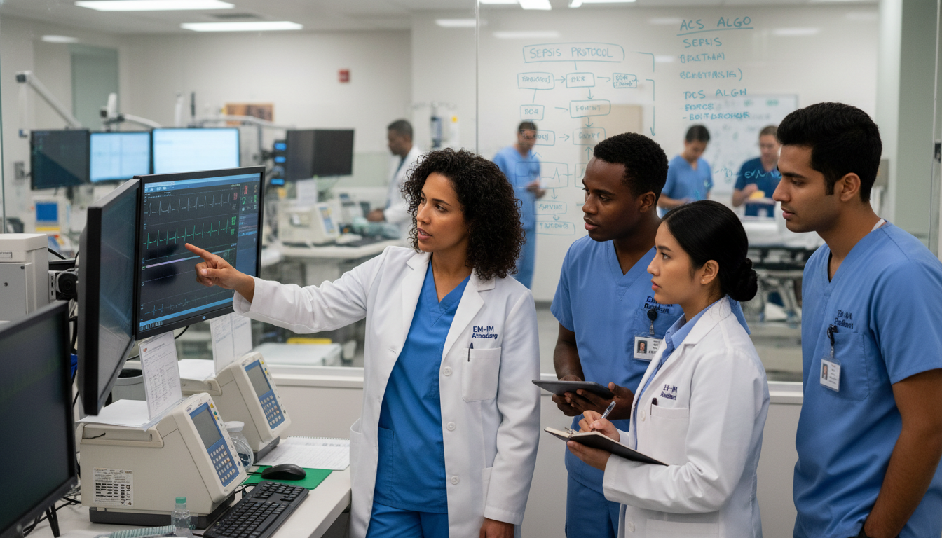 Academic EM-IM physician teaching residents in a busy emergency department Academic EM-IM physician teaching residents in a busy emergency department - MD graduate residency for Academic vs Private Pr