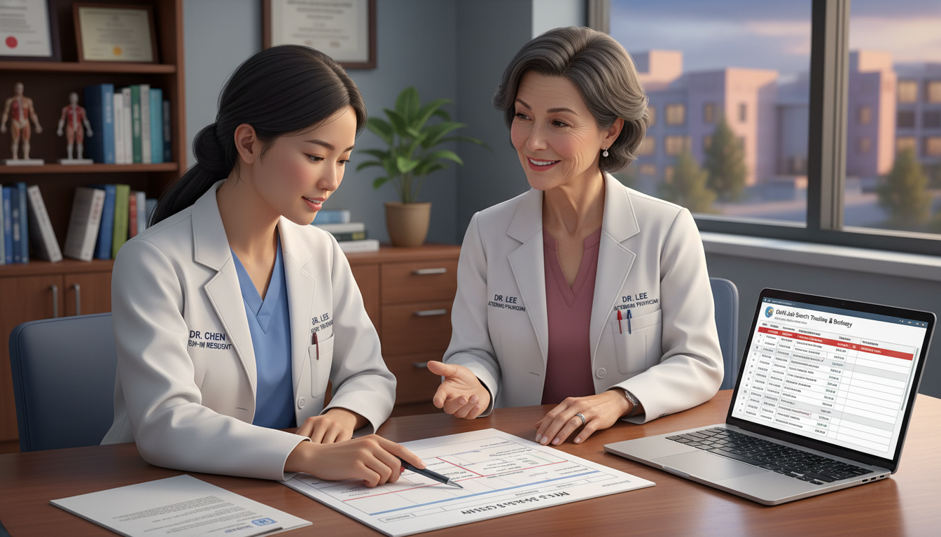 EM-IM resident discussing career options with mentor - MD graduate residency for Job Search Timing for MD Graduate in Emergen