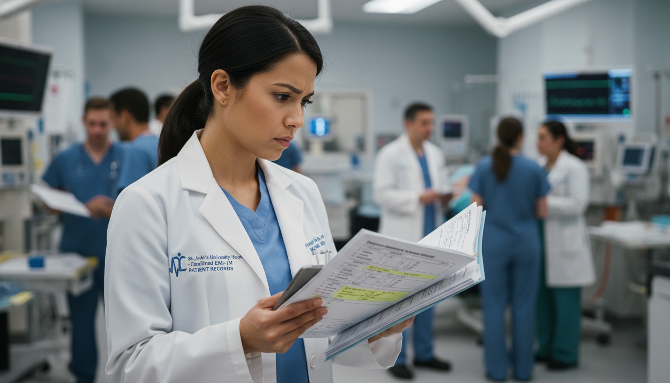 Resident physician in emergency department with internal medicine patient chart - MD graduate residency for Low Step Score St