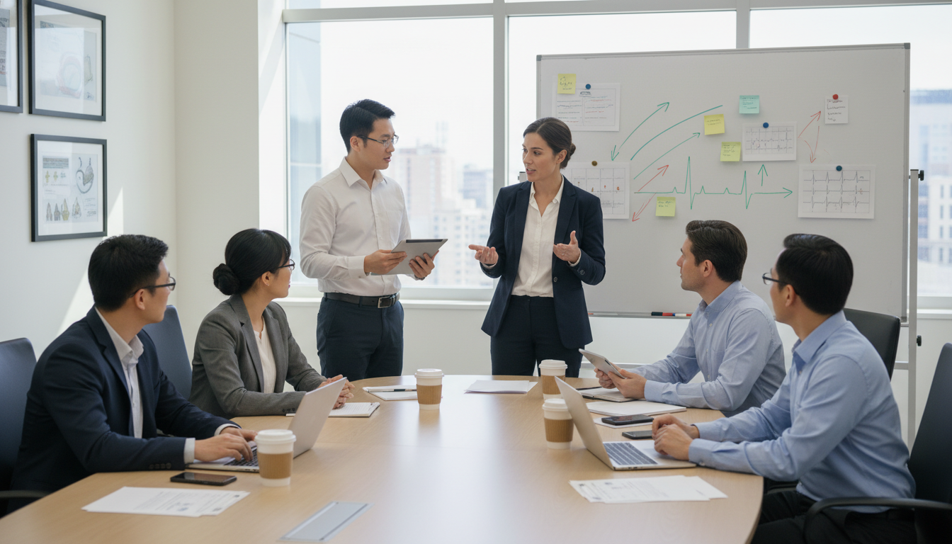 Emergency medicine residents discussing cases in conference - MD graduate residency for Common Interview Questions for MD Gra