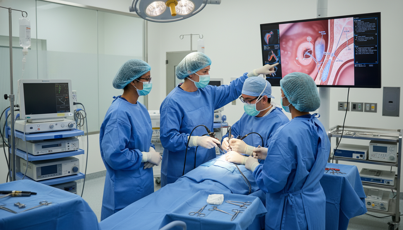 ENT residents in operating room performing endoscopic sinus surgery ENT residents in operating room performing endoscopic sinus surgery - MD graduate residency for Case Volume Evaluation for MD