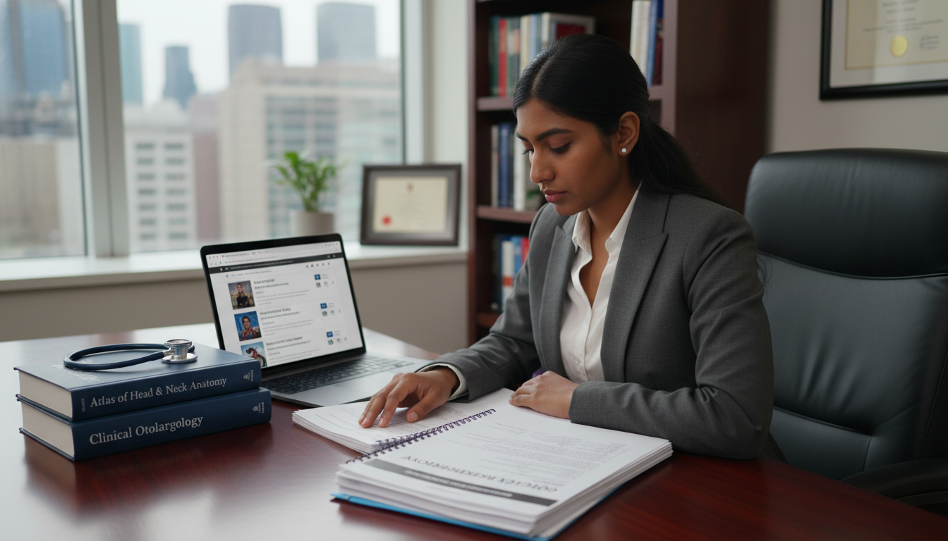 MD graduate preparing for ENT residency interview with program research notes - MD graduate residency for Common Interview Qu