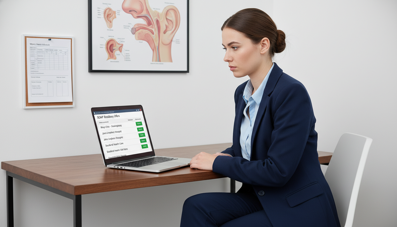 MD graduate reviewing SOAP offers on laptop - MD graduate residency for SOAP Preparation for MD Graduate in Otolaryngology (E