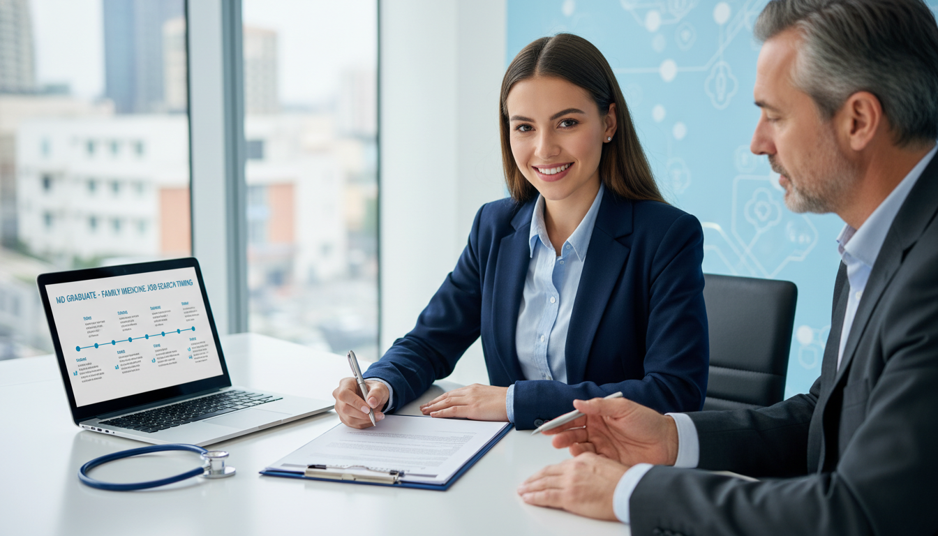 Family medicine physician signing employment contract - MD graduate residency for Job Search Timing for MD Graduate in Family