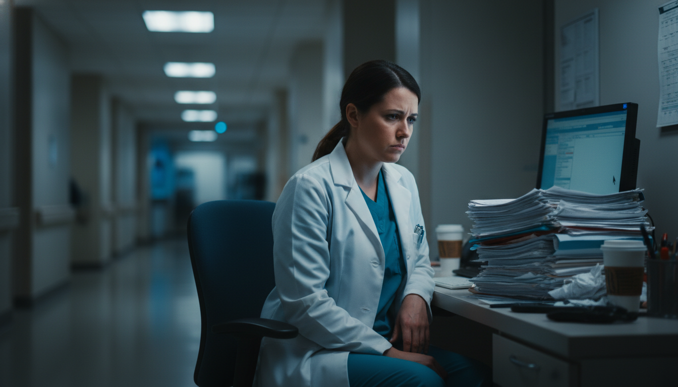 Family medicine resident looking stressed while on call Family medicine resident looking stressed while on call - MD graduate residency for Identifying Malignant Programs for MD Gra