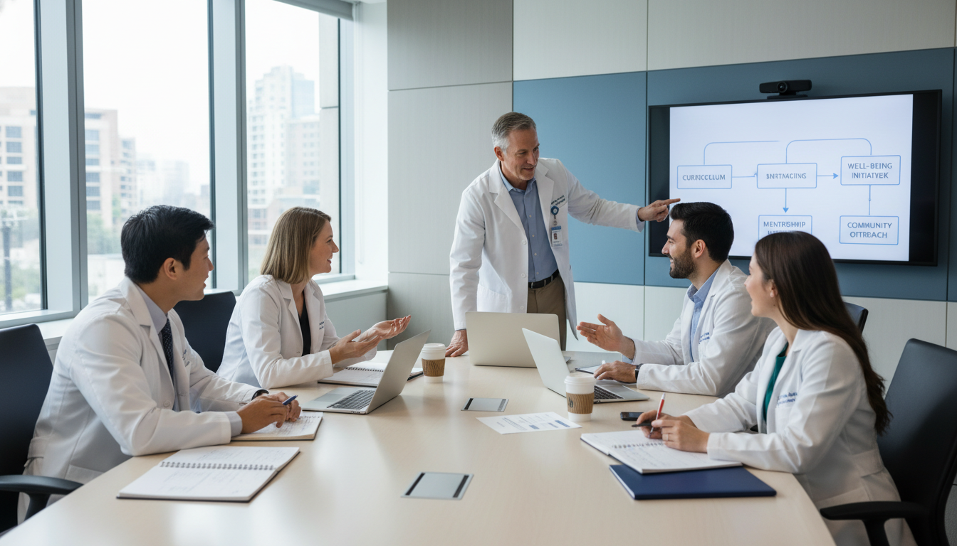 Family medicine residents meeting with program director Family medicine residents meeting with program director - MD graduate residency for Identifying Malignant Programs for MD Gra