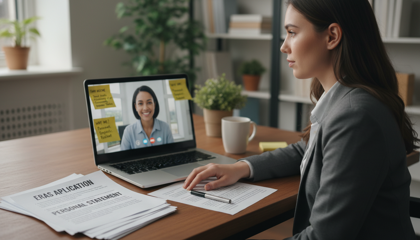 MD graduate reviewing residency application and practicing interview responses MD graduate reviewing residency application and practicing interview responses - MD graduate residency for Pre-Interview Prep