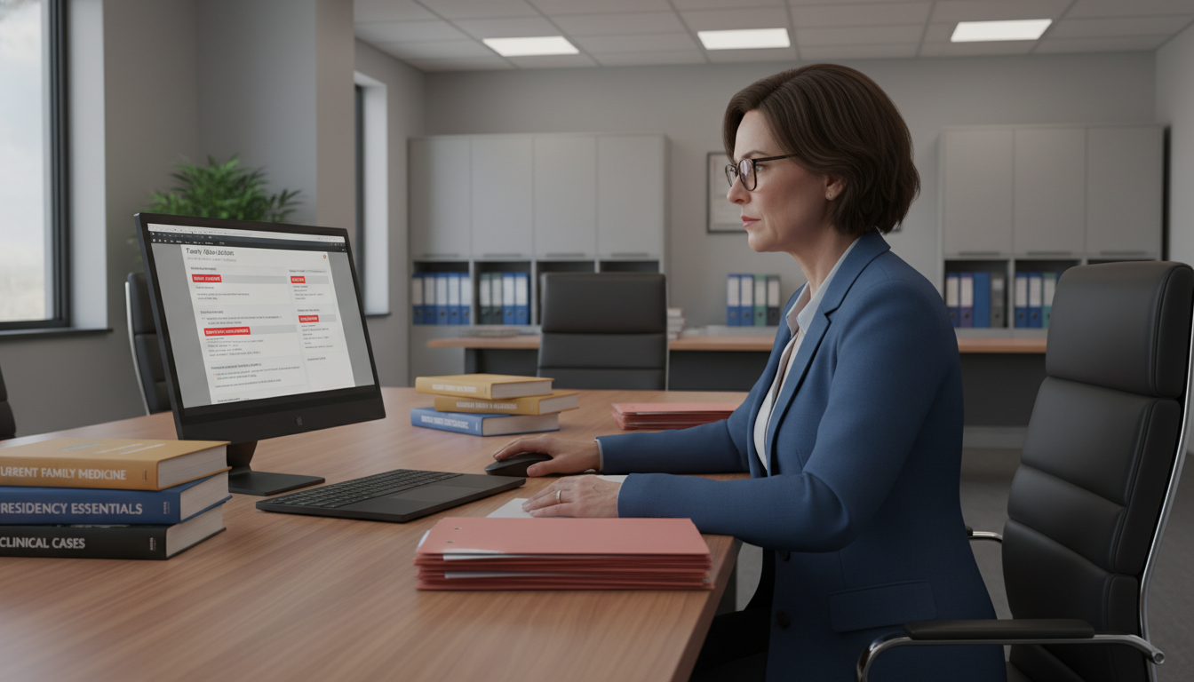 Residency program director reviewing an application with red flags highlighted Residency program director reviewing an application with red flags highlighted - MD graduate residency for Addressing Red Fla