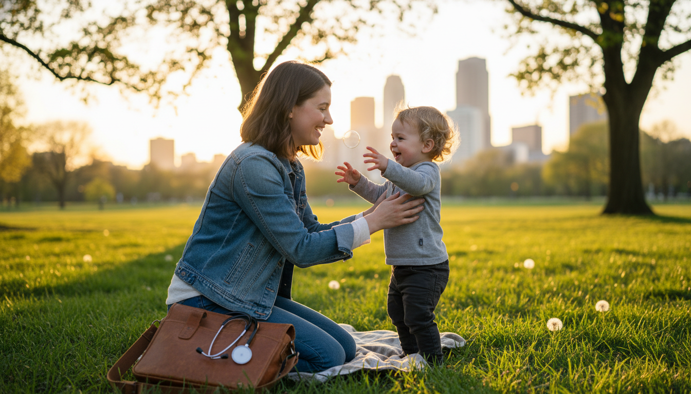 Family medicine resident enjoying time with family after clinic Family medicine resident enjoying time with family after clinic - MD graduate residency for Work-Life Balance Assessment for