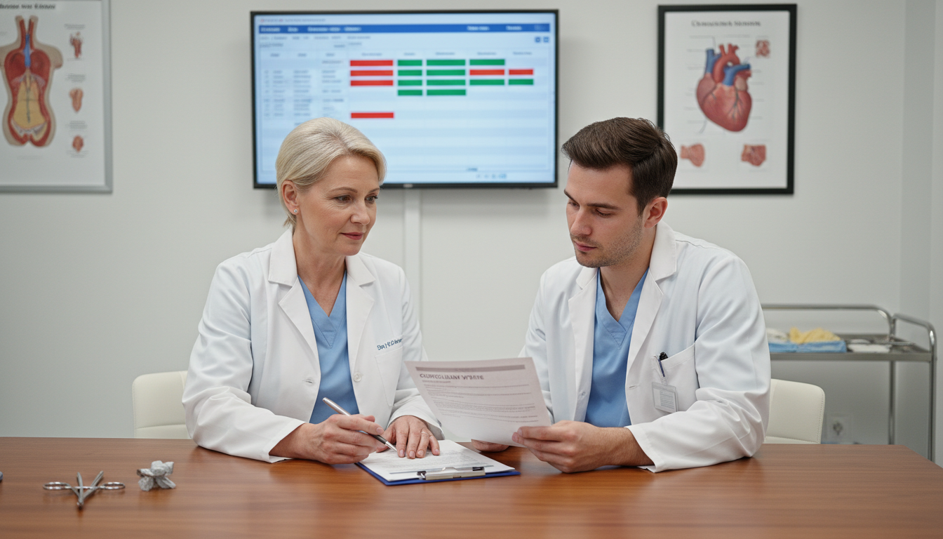 Surgical resident and mentor reviewing CV and research portfolio Surgical resident and mentor reviewing CV and research portfolio - MD graduate residency for CV Building for MD Graduate in G