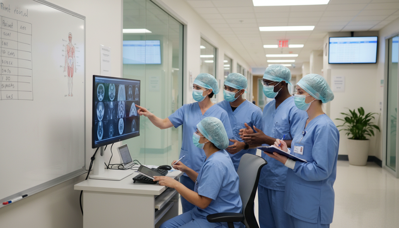 General surgery resident team in pre-operative discussion - MD graduate residency for Common Interview Questions for MD Gradu