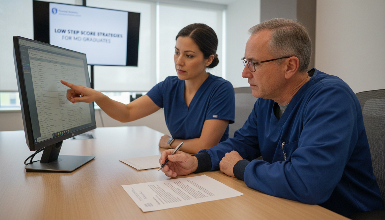 Surgery resident and attending reviewing a strong letter of recommendation - MD graduate residency for Low Step Score Strateg