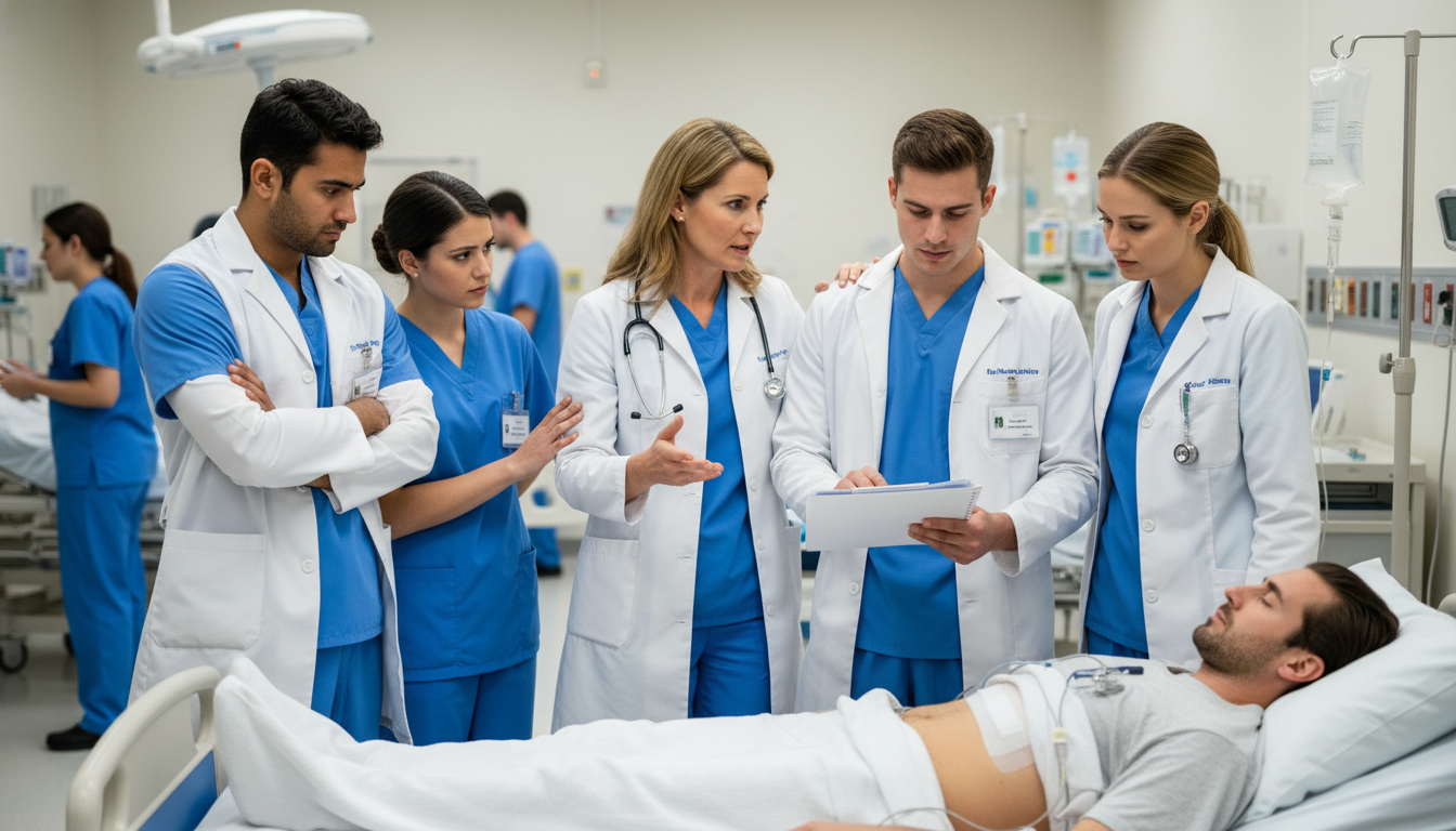 General surgery team during morning rounds General surgery team during morning rounds - MD graduate residency for Identifying Malignant Programs for MD Graduate in Gene