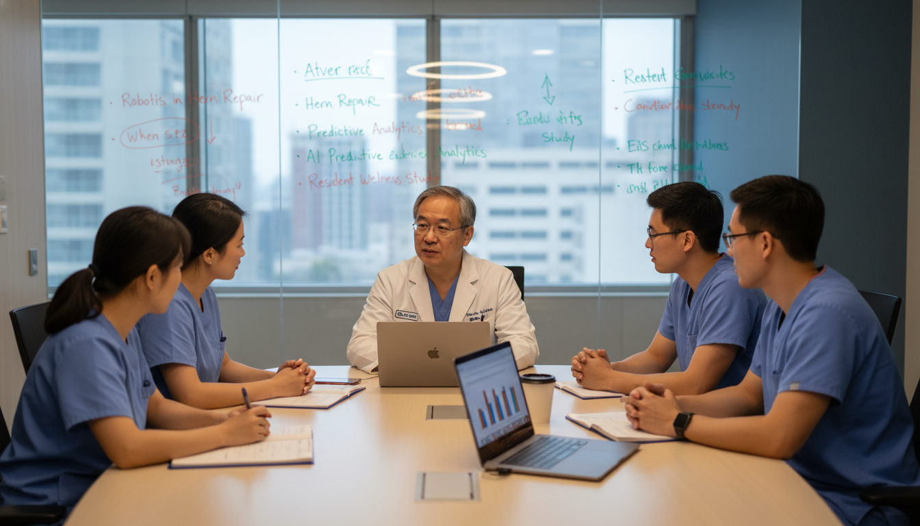 General surgery residents and faculty collaborating on a research project General surgery residents and faculty collaborating on a research project - MD graduate residency for Research During Residen