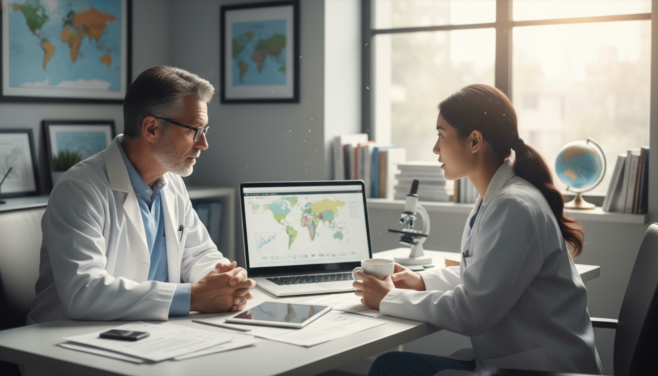 Mentoring meeting between a resident and faculty in global health - MD graduate residency for Networking in Medicine for MD G