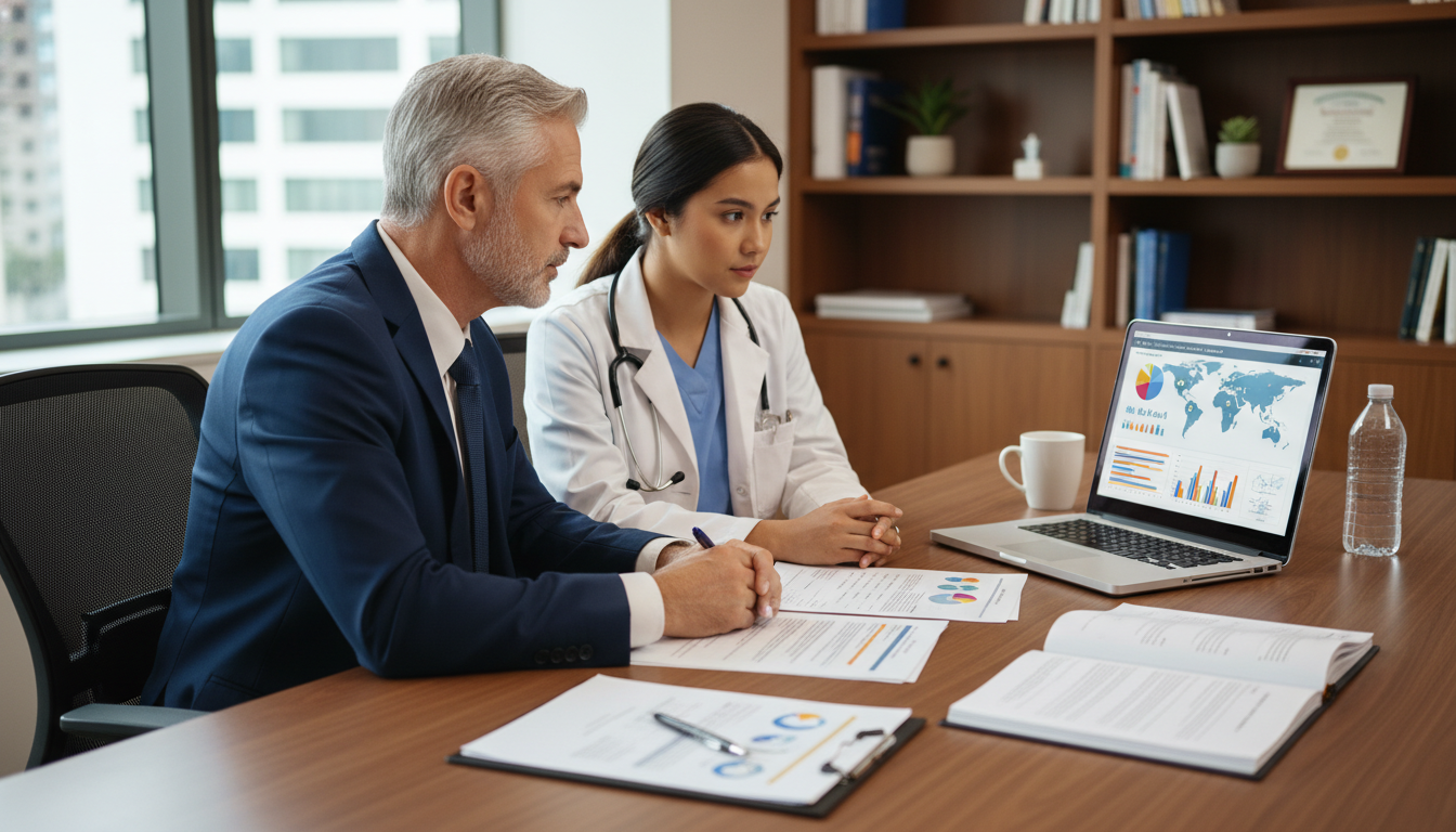 Mentor and resident discussing global health research project - MD graduate residency for Questions to Ask Programs for MD Gr