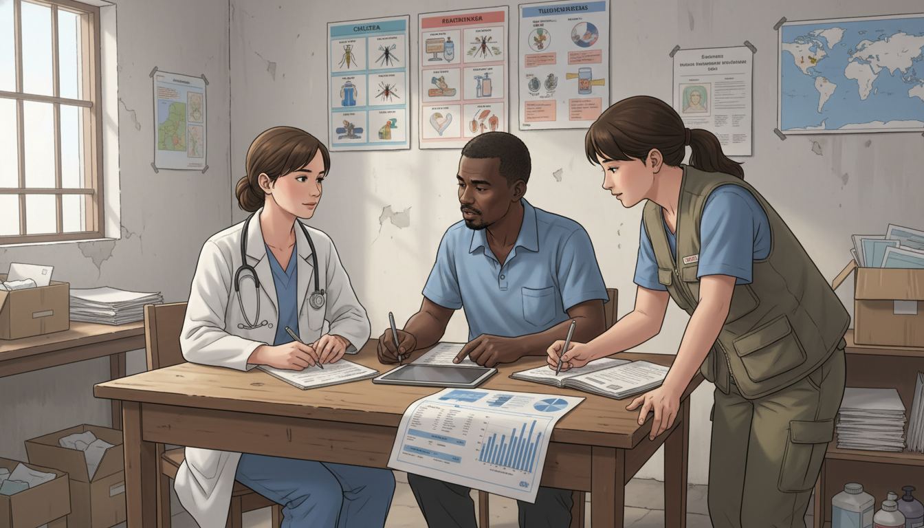 Medical resident discussing research data with global health team - MD graduate residency for Research During Residency for M