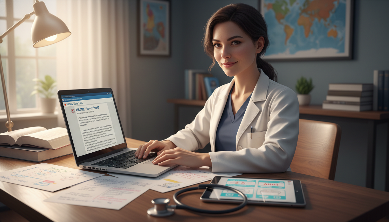 Doctor using question bank and notes for Step 2 CK preparation Doctor using question bank and notes for Step 2 CK preparation - MD graduate residency for USMLE Step 2 CK Preparation for MD