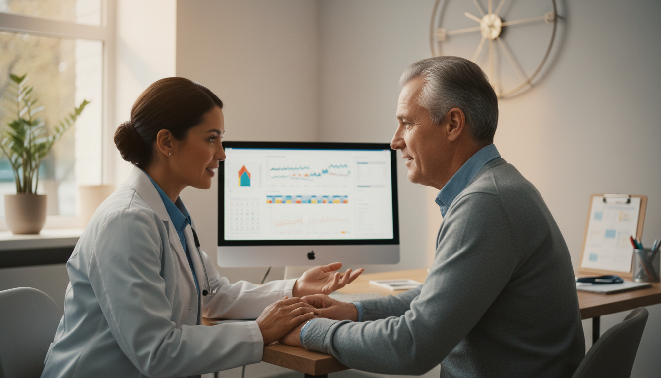 Private practice internal medicine clinic and physician with patient Private practice internal medicine clinic and physician with patient - MD graduate residency for Academic vs Private Practice