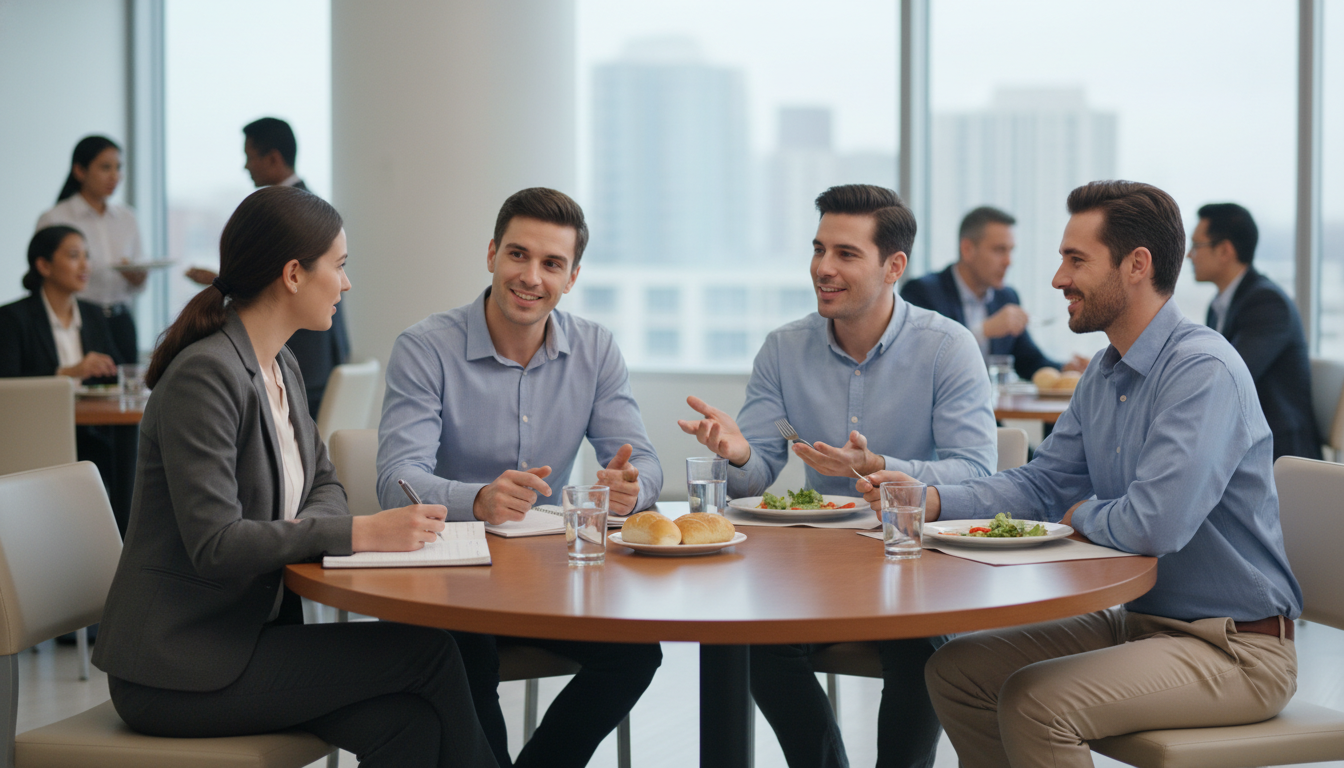 Medical graduate talking to current residents during residency interview day Medical graduate talking to current residents during residency interview day - MD graduate residency for Identifying Malignan