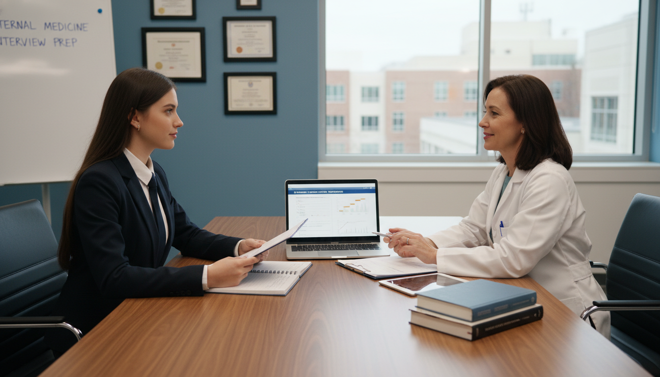 Residency applicant in a mock interview session Residency applicant in a mock interview session - MD graduate residency for Pre-Interview Preparation for MD Graduate in Inte