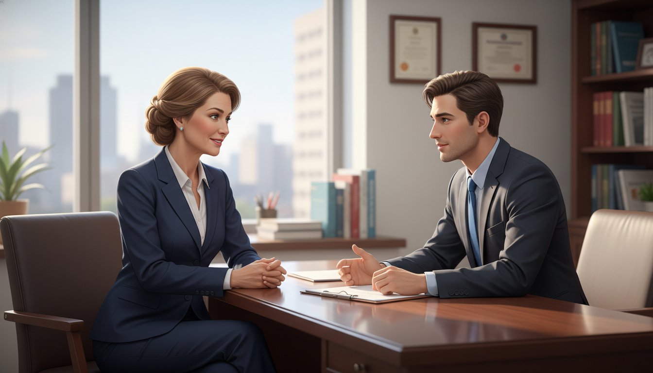 Program director and internal medicine applicant engaged in a professional discussion Program director and internal medicine applicant engaged in a professional discussion - MD graduate residency for Pre-Match C