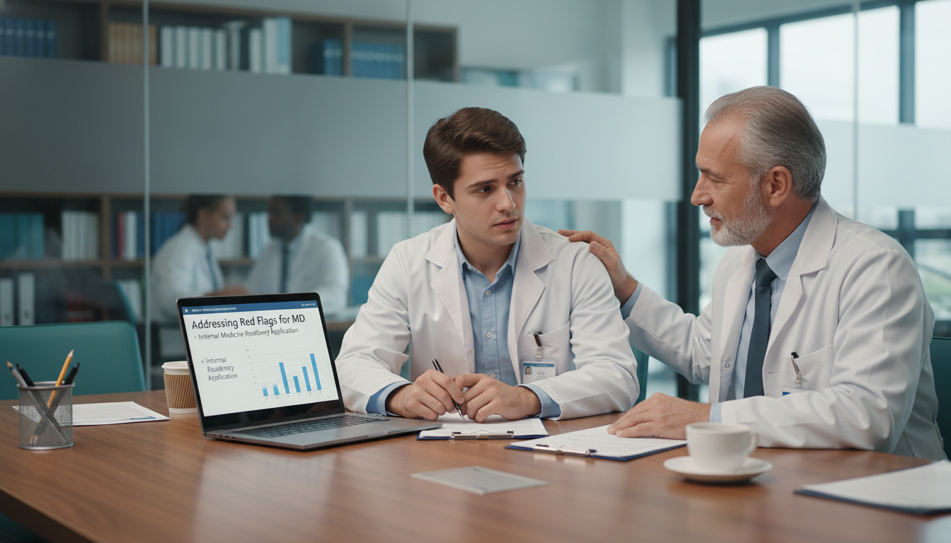 MD graduate discussing residency application red flags with a mentor MD graduate discussing residency application red flags with a mentor - MD graduate residency for Addressing Red Flags for MD