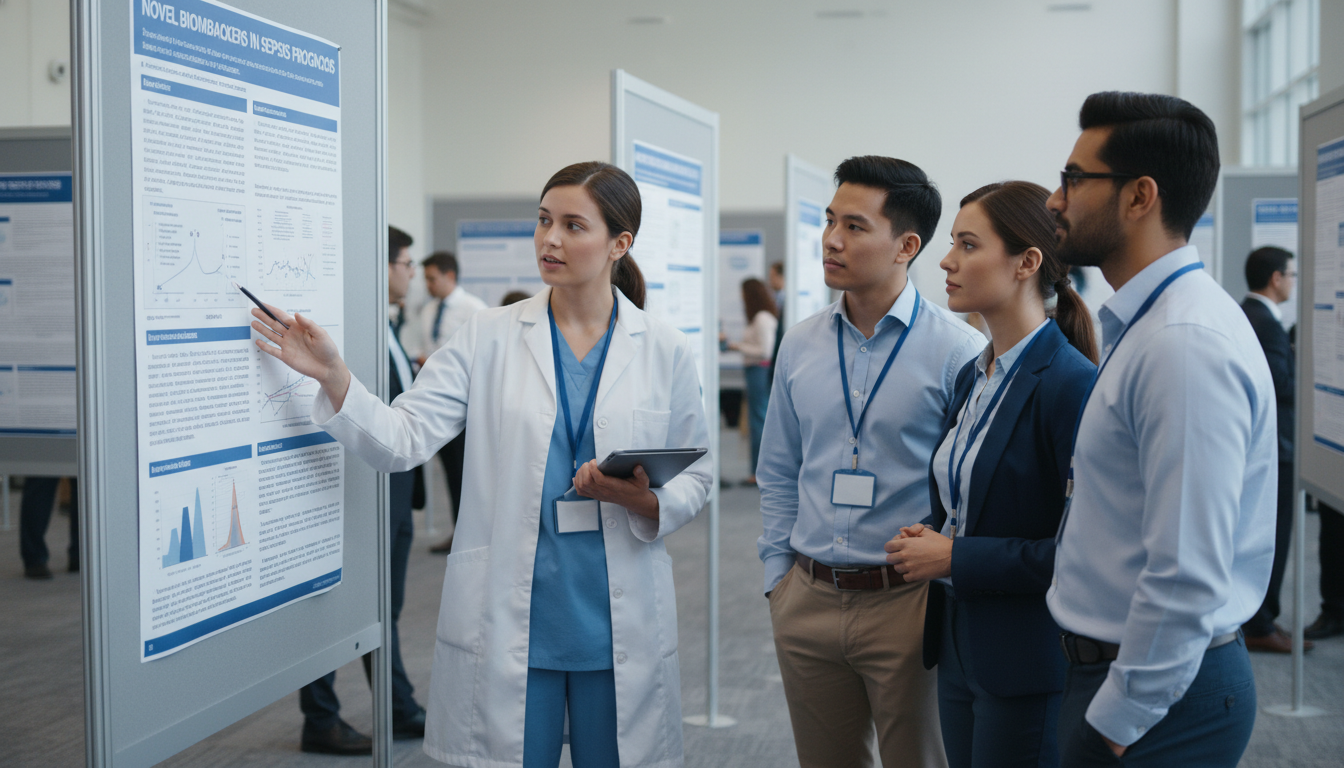 Internal medicine resident presenting research poster Internal medicine resident presenting research poster - MD graduate residency for Research Profile Building for MD Graduate i