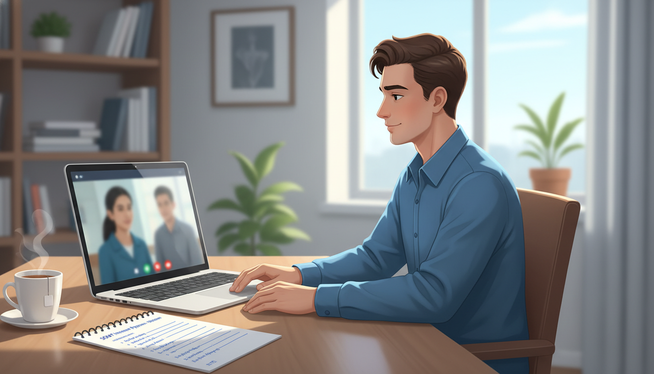 MD graduate participating in a virtual interview during SOAP for internal medicine - MD graduate residency for SOAP Preparati