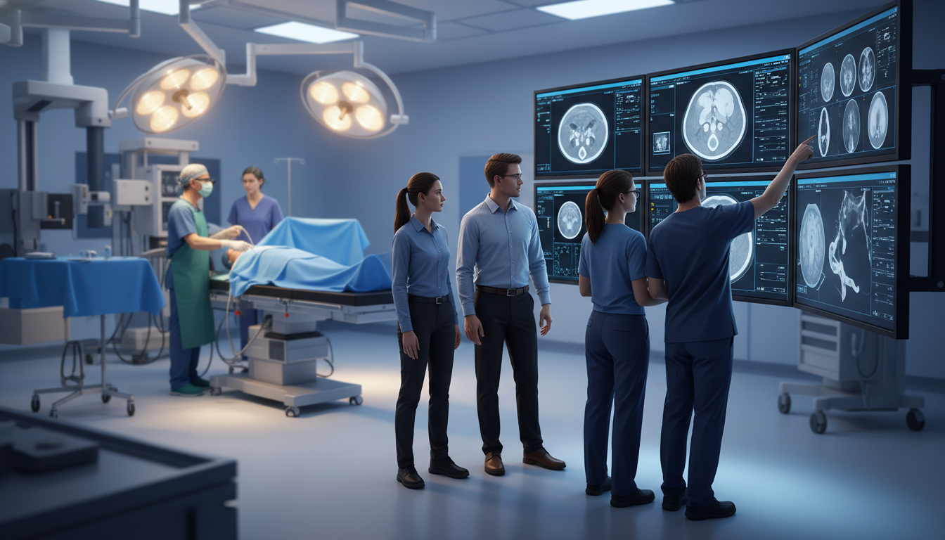 Interventional radiology resident performing procedure with diagnostic radiology colleagues Interventional radiology resident performing procedure with diagnostic radiology colleagues - MD graduate residency for Backu