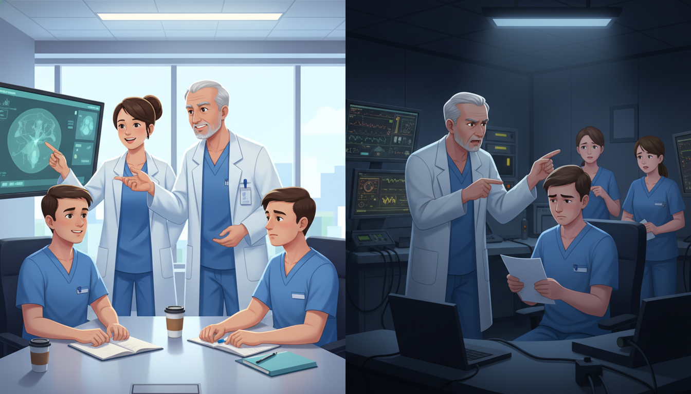 Interventional radiology resident team conference showing positive versus negative culture cues Interventional radiology resident team conference showing positive versus negative culture cues - MD graduate residency for I