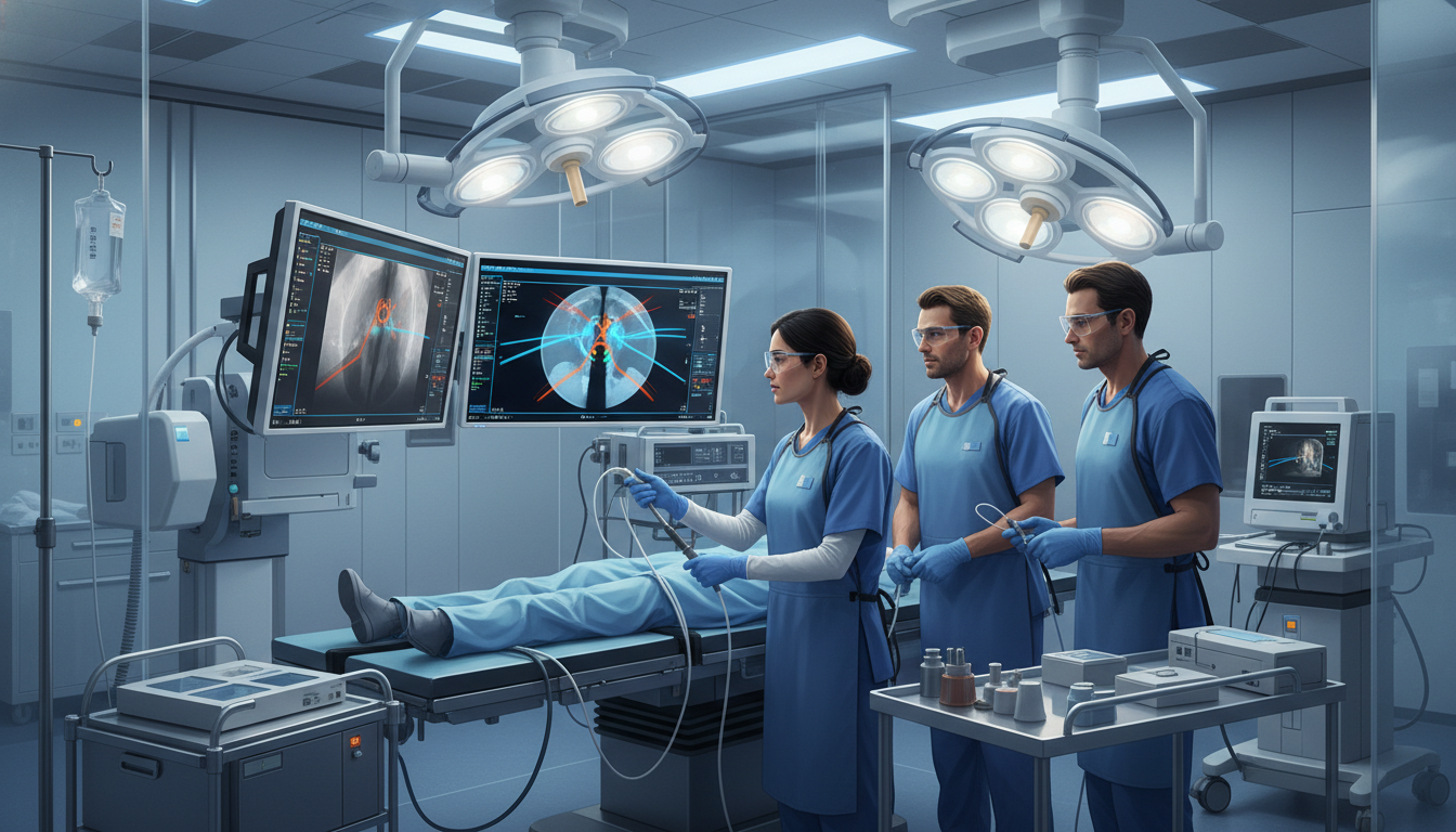 Interventional radiology team in modern angiography suite - MD graduate residency for Step Score Strategy for MD Graduate in