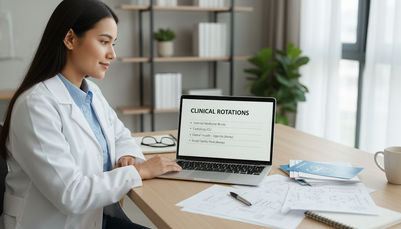 Medicine-Pediatrics resident reviewing away rotation options on VSLO Medicine-Pediatrics resident reviewing away rotation options on VSLO - MD graduate residency for Away Rotation Strategy for M