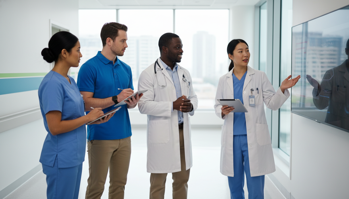 Medicine-Pediatrics resident presenting a patient case during inpatient rounds Medicine-Pediatrics resident presenting a patient case during inpatient rounds - MD graduate residency for Letters of Recomme