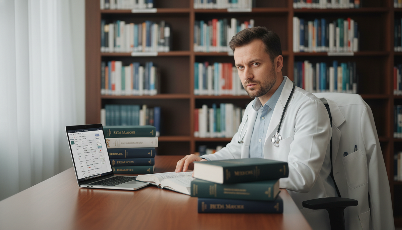 Resident studying for Step 2 CK and board exams in hospital library Resident studying for Step 2 CK and board exams in hospital library - MD graduate residency for Low Step Score Strategies for