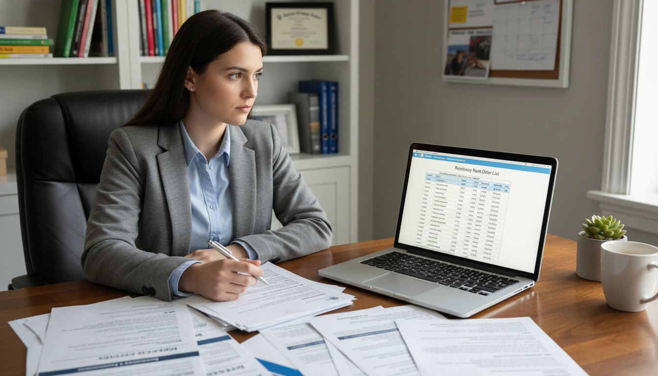 Medicine-pediatrics applicant reviewing rank list and residency program notes Medicine-pediatrics applicant reviewing rank list and residency program notes - MD graduate residency for Pre-Match Communica