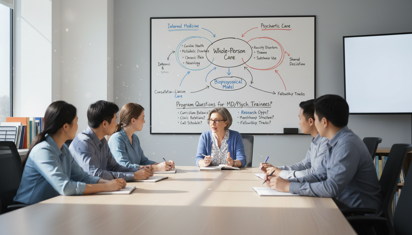 Medicine-Psychiatry residents in a combined didactic session - MD graduate residency for Questions to Ask Programs for MD Gra