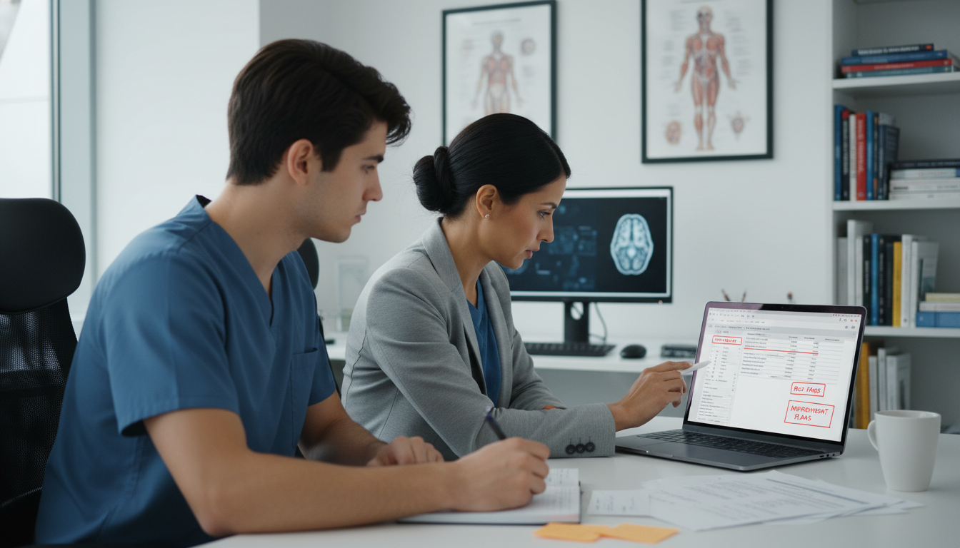 Resident discussing red flags with a mentor Resident discussing red flags with a mentor - MD graduate residency for Addressing Red Flags for MD Graduate in Medicine-Psyc