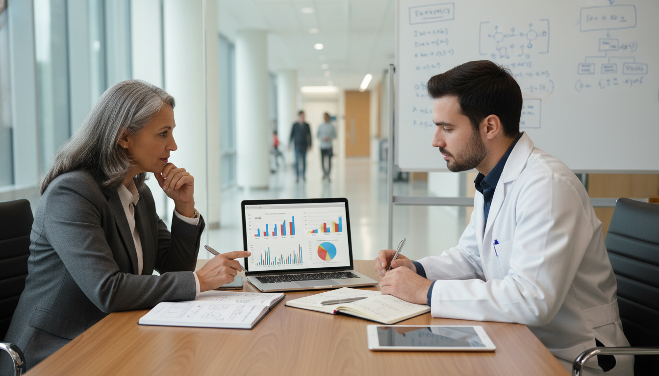 Mentor and Medicine-Psychiatry Resident Discussing Research Project Mentor and Medicine-Psychiatry Resident Discussing Research Project - MD graduate residency for Research During Residency for