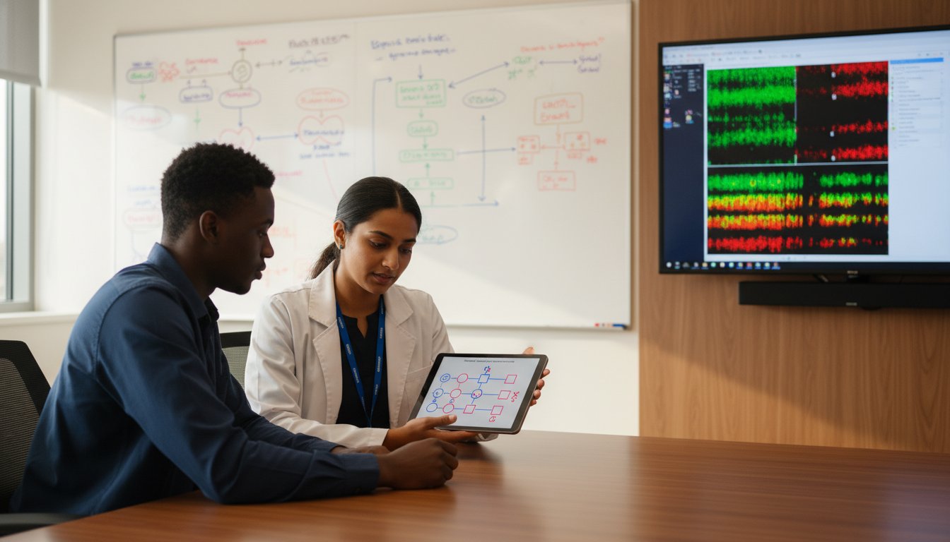 Medical genetics resident and visiting student working together - MD graduate residency for Away Rotation Strategy for MD Gra