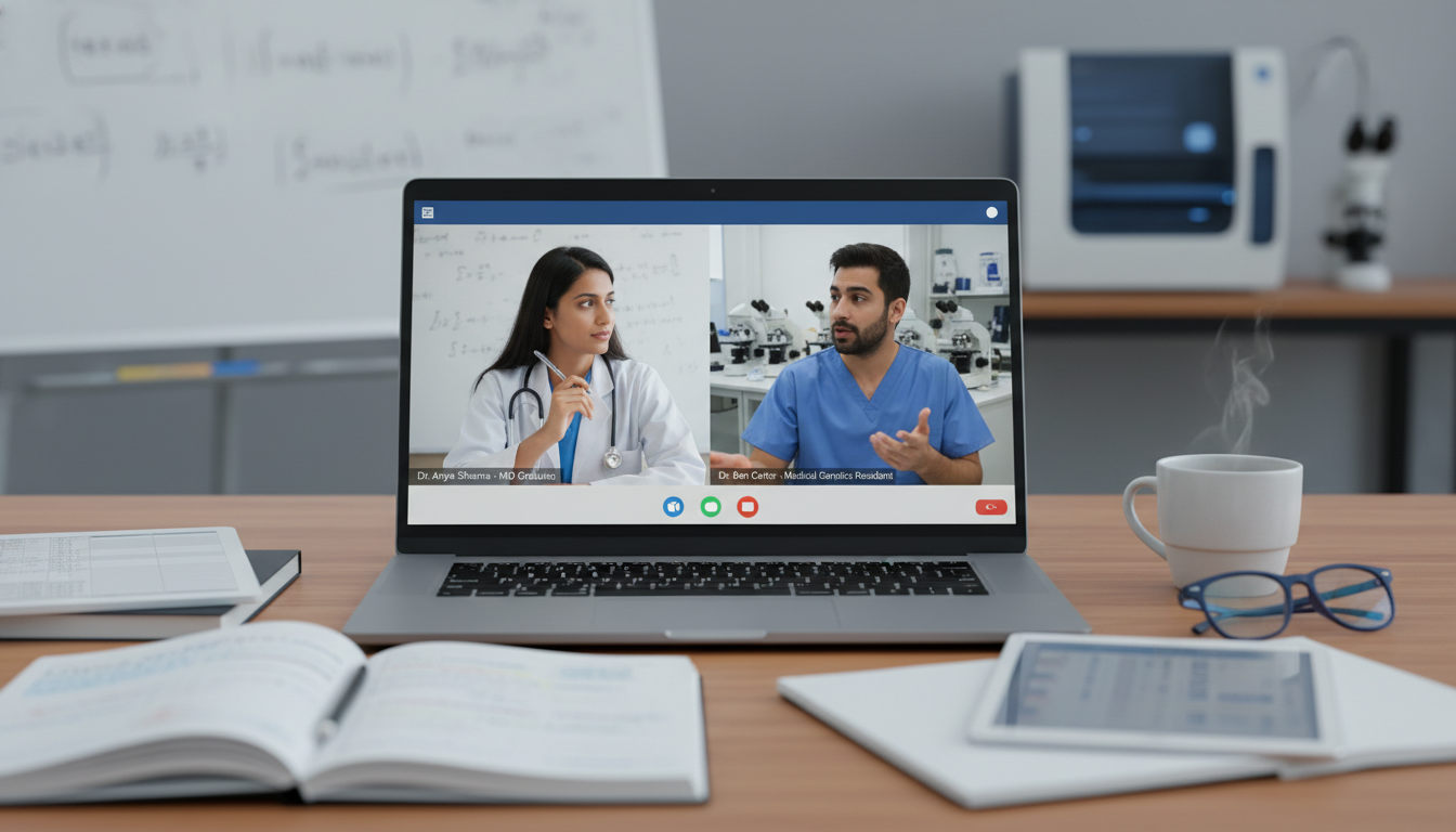 MD graduate speaking with a medical genetics resident during virtual open house MD graduate speaking with a medical genetics resident during virtual open house - MD graduate residency for How to Research P