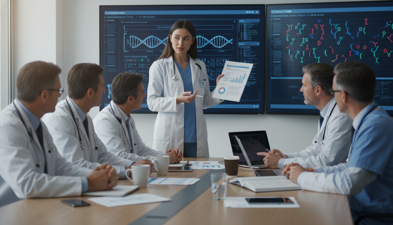 Medical genetics research team collaborating on genomics project - MD graduate residency for Research Profile Building for MD