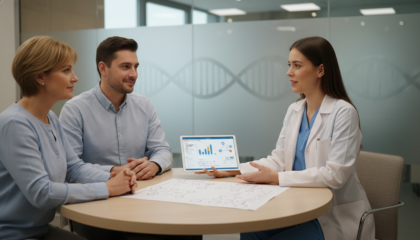 Resident in genetics clinic discussing test results Resident in genetics clinic discussing test results - MD graduate residency for USMLE Step 2 CK Preparation for MD Graduate i