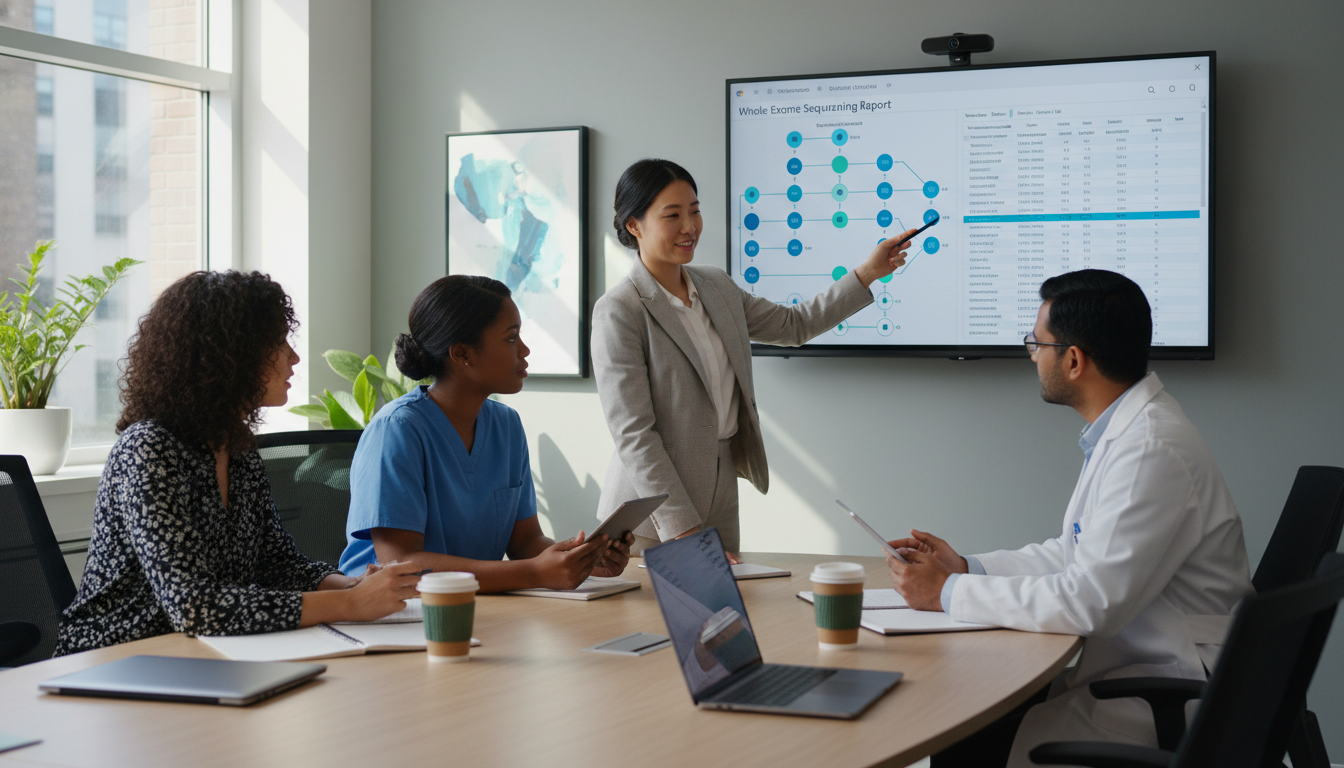 Medical genetics team collaborating in a case conference Medical genetics team collaborating in a case conference - MD graduate residency for Work-Life Balance Assessment for MD Grad